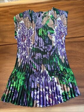 Milano Pleated Floral Tunic in Purple, Green & Cream